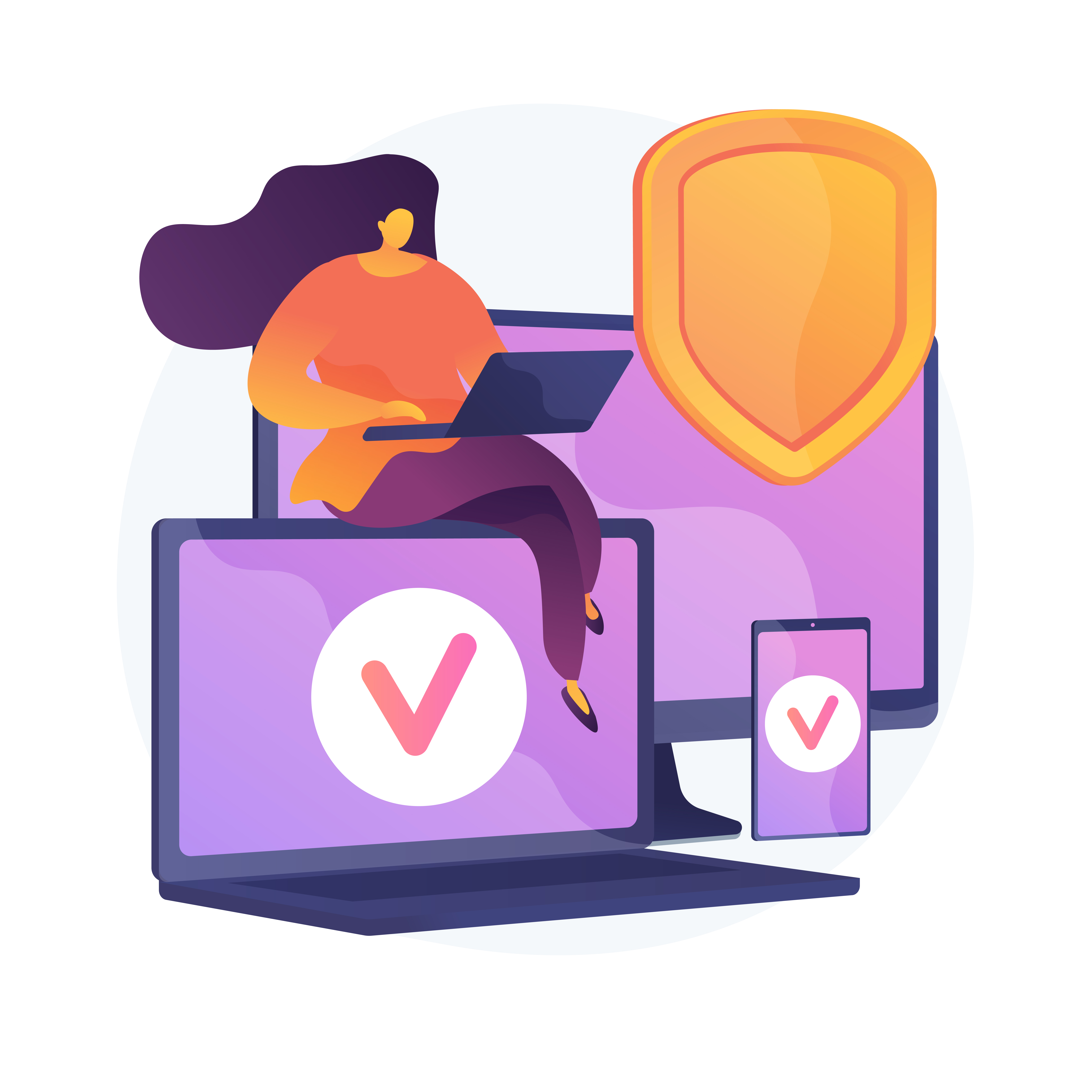 Electronic insurance hardware. Digital insurers website, responsive web design, malware protection software. Gadgets security assurance. Vector isolated concept metaphor illustration - Third-Party Verification.